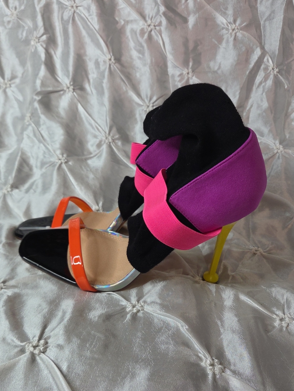 Simply Liliana Multicolor Stiletto Heels - Pink, Purple, Orange, Yellow, Black